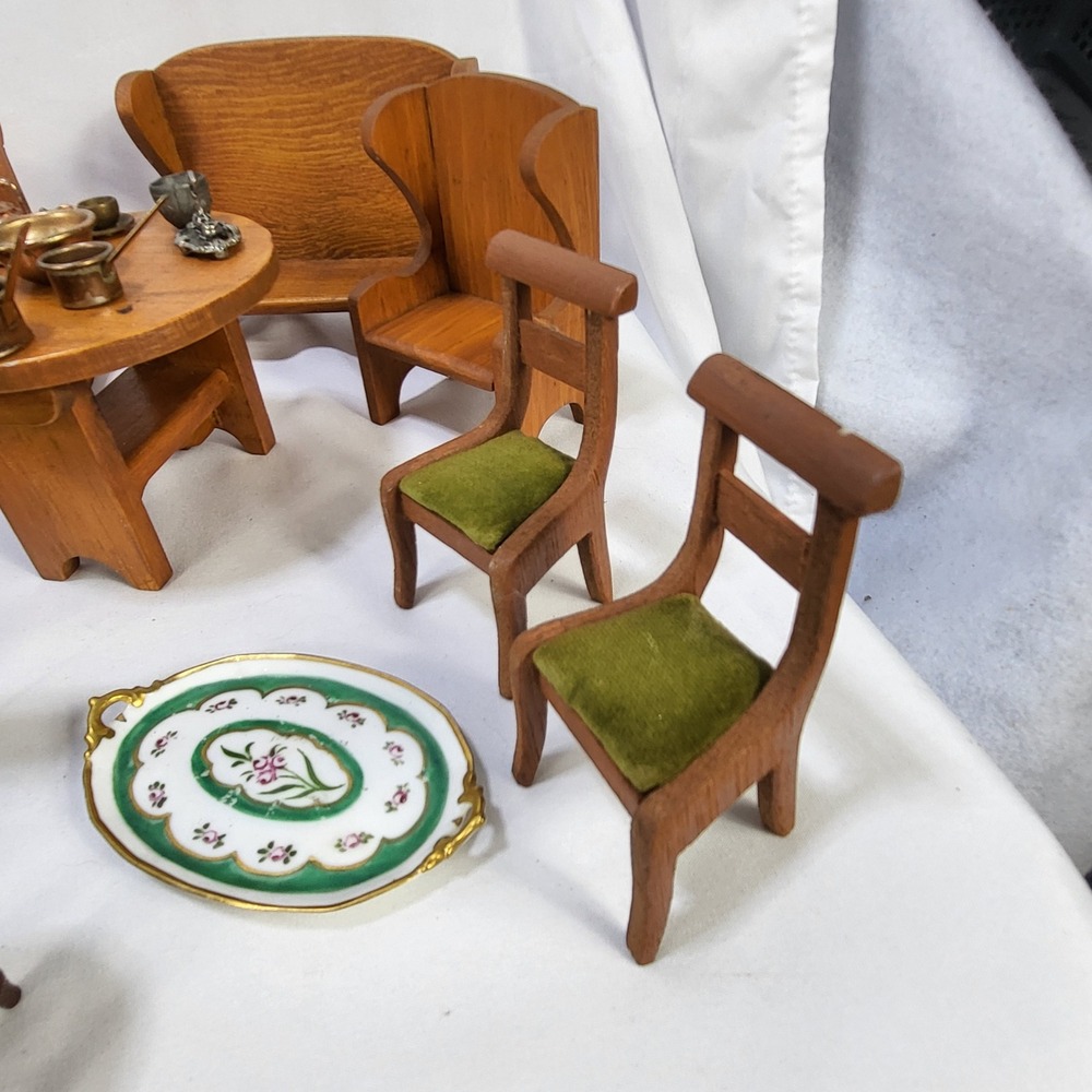 Large Lot VTG Dollhouse Furniture Wooden Miniature Sofa Chairs Fireplace Cradle - Picture 16 of 16